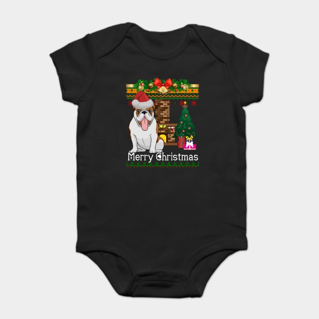 Ugly Christmas Sweater BULLDOG TShirt Funny Dog Baby Bodysuit by LaurieAndrew